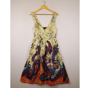 Boho Club Z Collection Women's Size M Yellow Paisley Smocked Empire Waist Dress